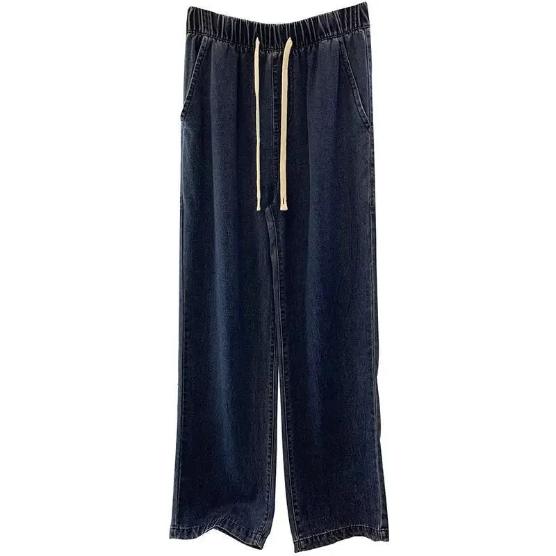 Trendy Straight Leg Jeans Women's Casual Loose Fit Slimming Summer Hot Sale Of The Season New Style Elastic Waist Student Fashio