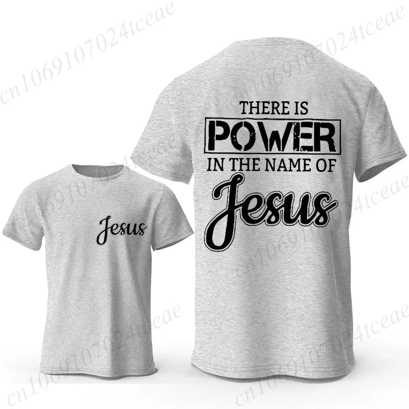 Men Graphic T Shirt There Is Power in The Name of Jesus Print O Neck Short Sleeve Casual Streetwear Fashion T-Shirts Tops Gift
