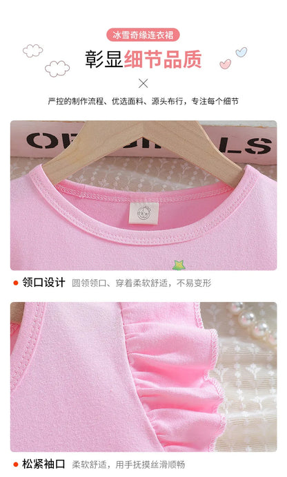 2026 Korean Style Girls Summer Unicorn Print Dress Short Sleeve Tulle Princess Gown Kids Casual Party Clothes for South Korea