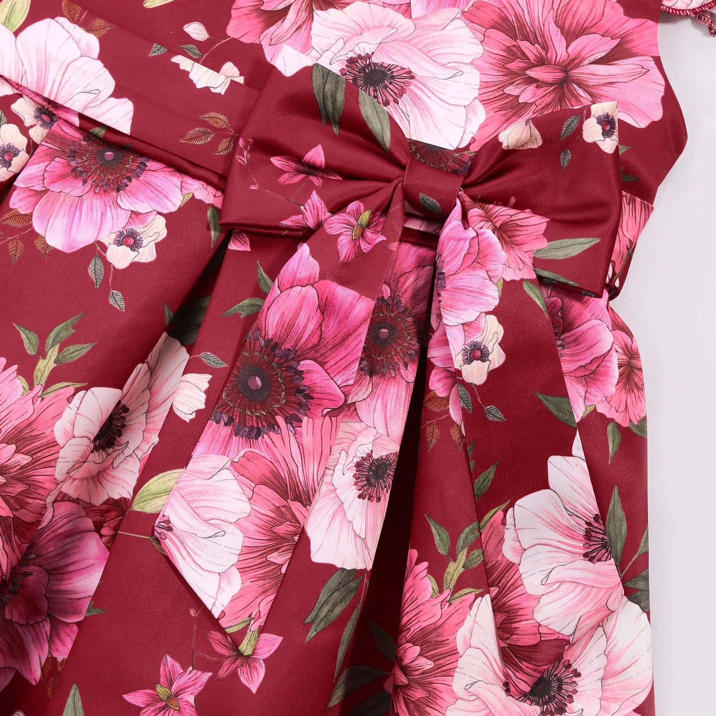 Cross-border special summer burst dress girls printed waist wedding dress flower girl short-sleeved princess puffy skirt
