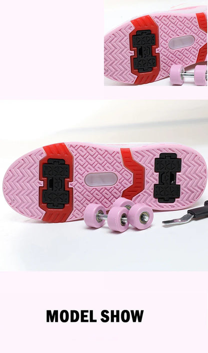 New Kids Wheels Roller Skate Shoes Boys Girls Swivel Buckle LED Light Luminous rechargeable Outdoor Children's Casual Sneakers