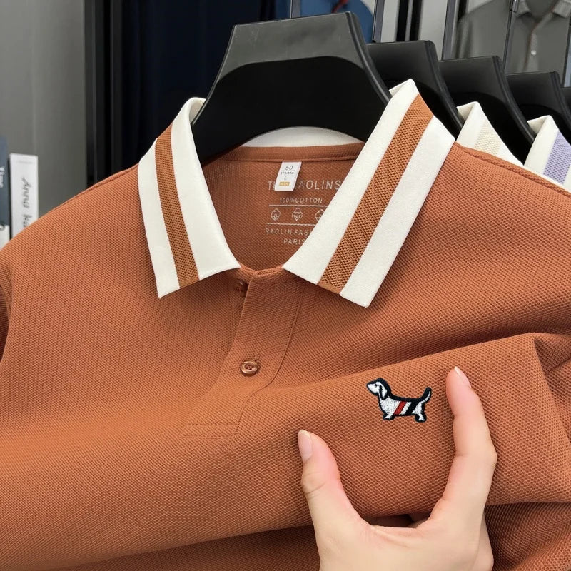 Luxury Brand Men's 100% Cotton Print Long Sleeve Polo Shirt Original Autumn Design Simple Trendy Business Lapel T-shirt Menswear