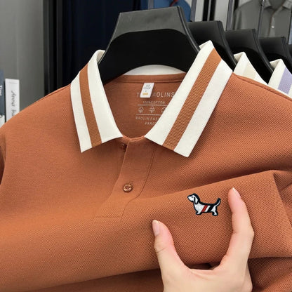 Luxury Brand Men's 100% Cotton Print Long Sleeve Polo Shirt Original Autumn Design Simple Trendy Business Lapel T-shirt Menswear