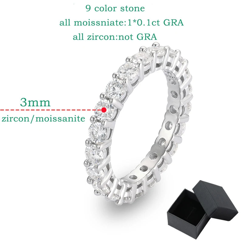 3mm Certified Moissanite Rings for Women Full Diamond Sparkling Bride Jewelry Wholesale 100% 925 Sterling Silver 9 Color