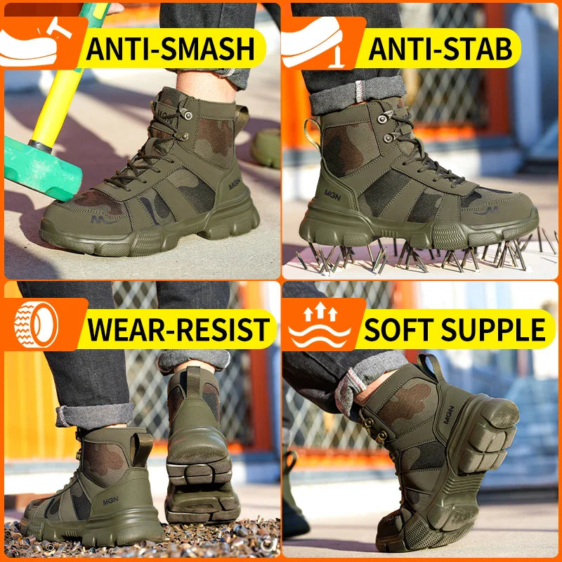 Camouflage Safety Boots Men and Women Work Indestructible Shoes Climbing Steel Toe Protective Boots Anti-puncture Safety Shoes