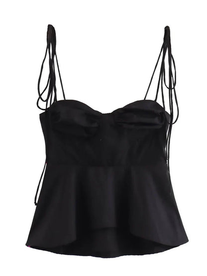 White Smocked Strappy Camisole Women's Sexy Sleeveless Ruffle Slim Bra Solid Color Streetwear Y2k Women's Tops Camisole