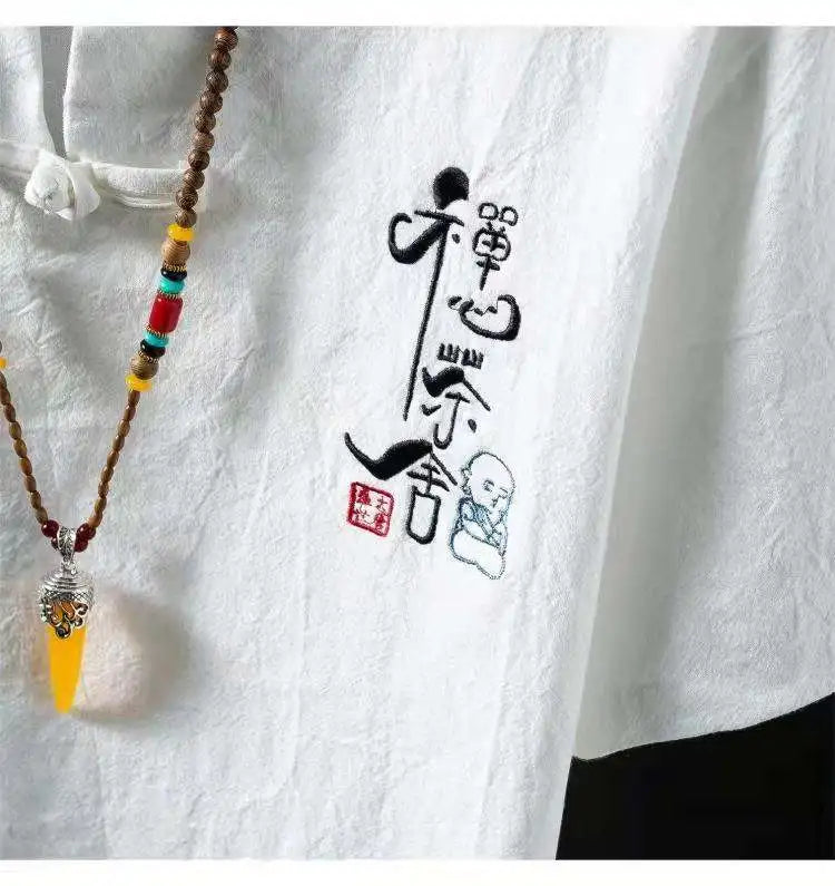 (Shirt + trousers)2025 summer Chinese Style men shirt Cotton and linen shirts men's High quality casual shirts Two Piece M-5XL