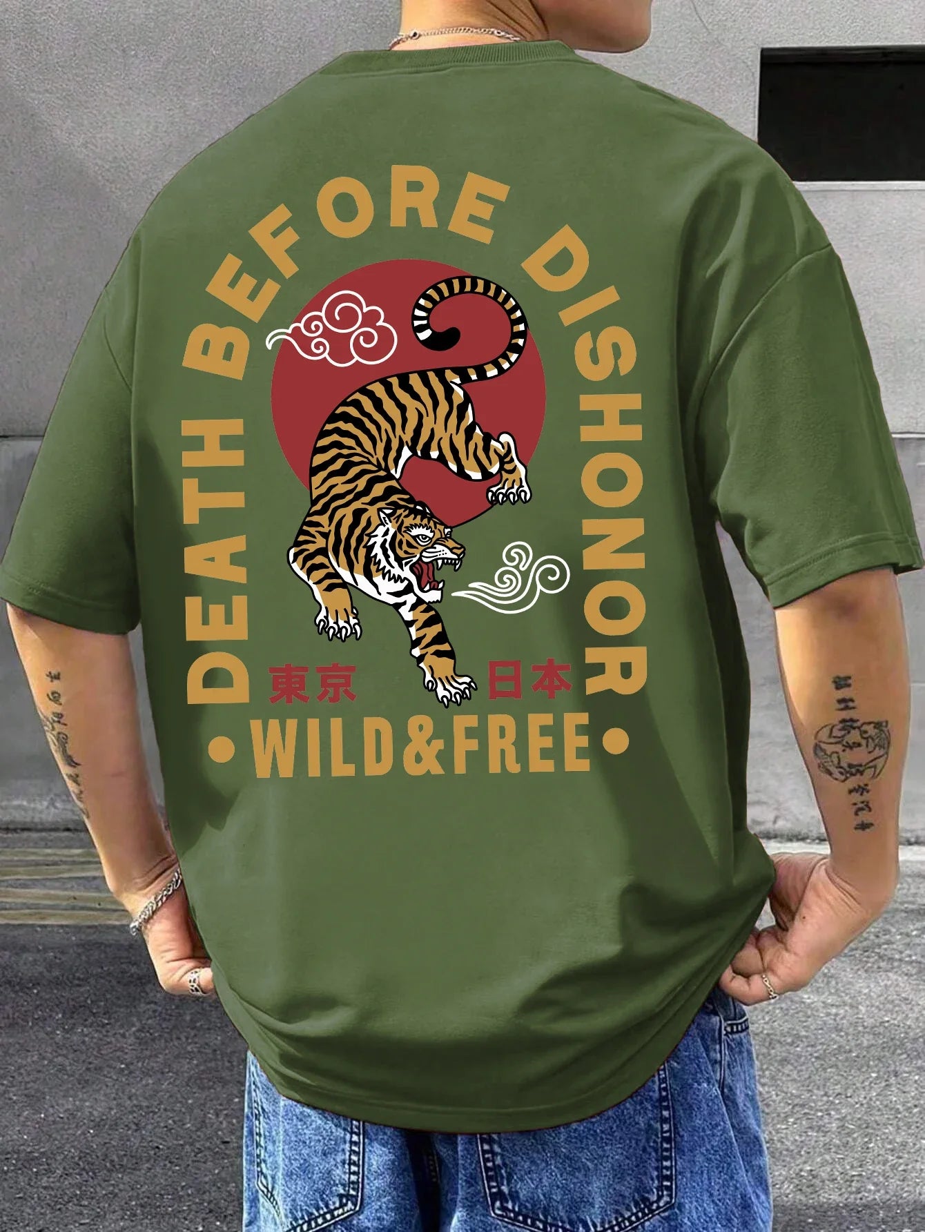 Tiger Letter Print Casual Commute 
 Mans Tshirt Fitting Breathable Tee Shirt Leisure Comfort Tee Clothing Round Neck Tops