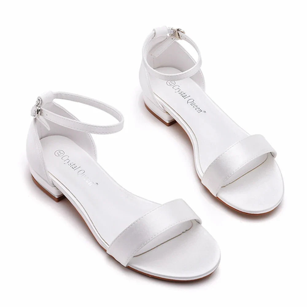 Summer new 2-cm square-heeled silk ribbon pearl rhinestone low-heeled wedding shoes beaded lace-up flat large-size women sandals