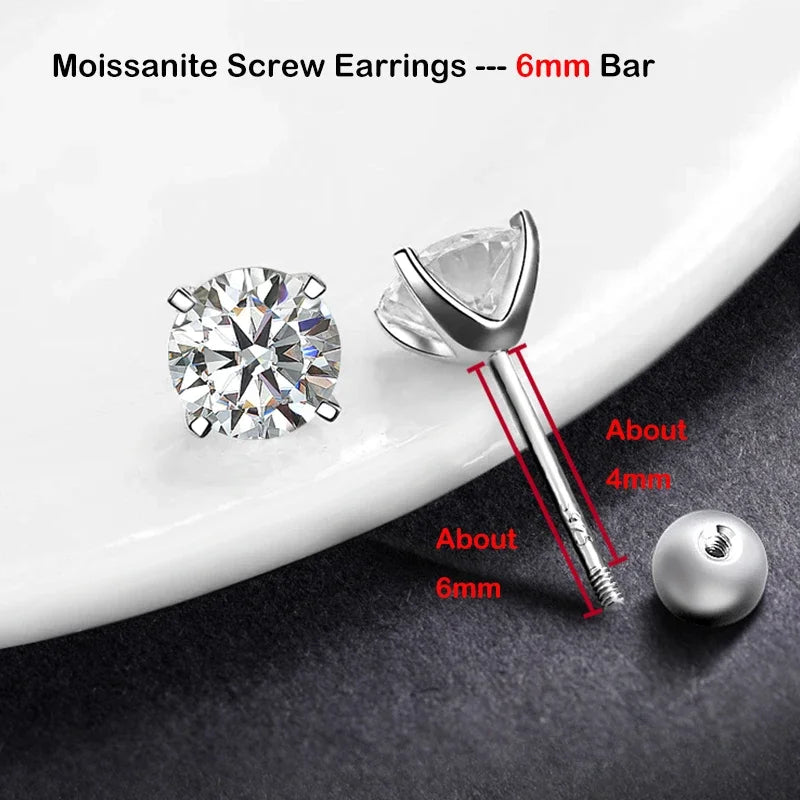 4 Prong 0.2-2ct D Color Moissanite Screw Earrings for Women Wedding Fine Jewelry S925 Silver Diamond Earring Ear Studs Gift