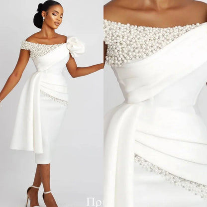 Customized Exquisite Satin Sparkly Pearls Luxury Wedding Dress Simple Sleeveless High Quality Bridal Party Fashion Bridal Gowns