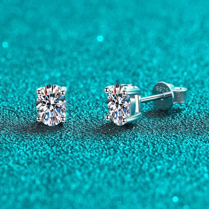 2 Carat Oval D Color Moissanite Stud Earrings For Women 925 Sterling Silver Sparkling Diamond  Earring Wedding Jewelry