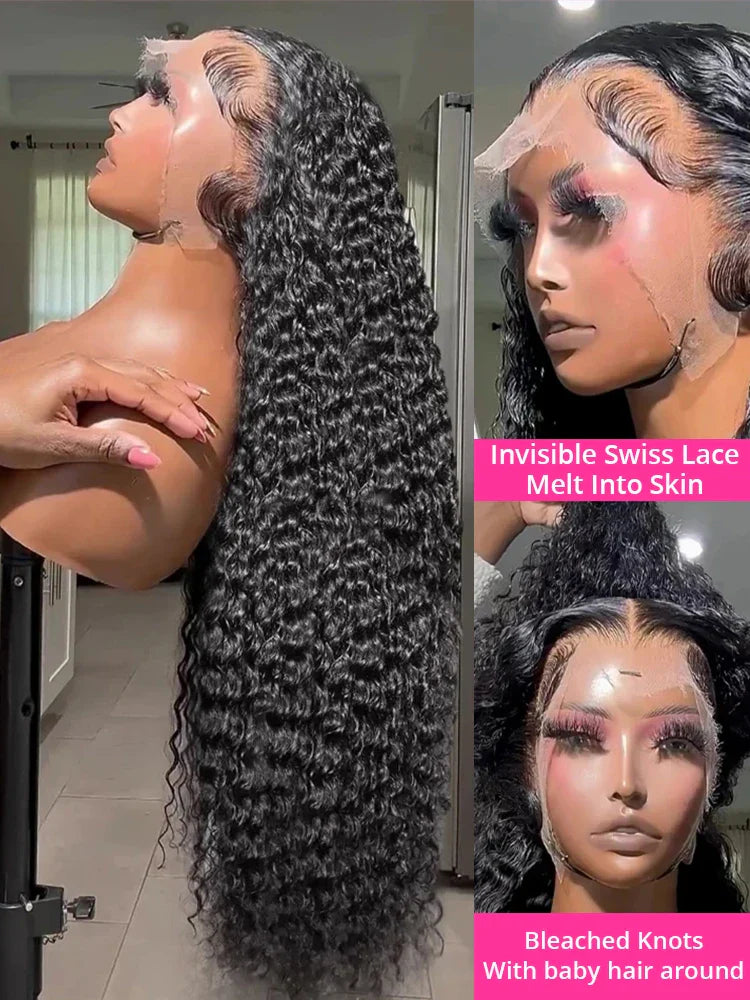 250% High Density 40 46inch Curly Wigs Raw Human Hair 13x4 13x6 HD Lace Frontal Wigs Human Hair Deep Wave Frontal Wigs on Clearance Sale Cheap Wig Pre Plucked with Baby Hair Original Vietnamese Wigs Wet and Wavy Water Wave La