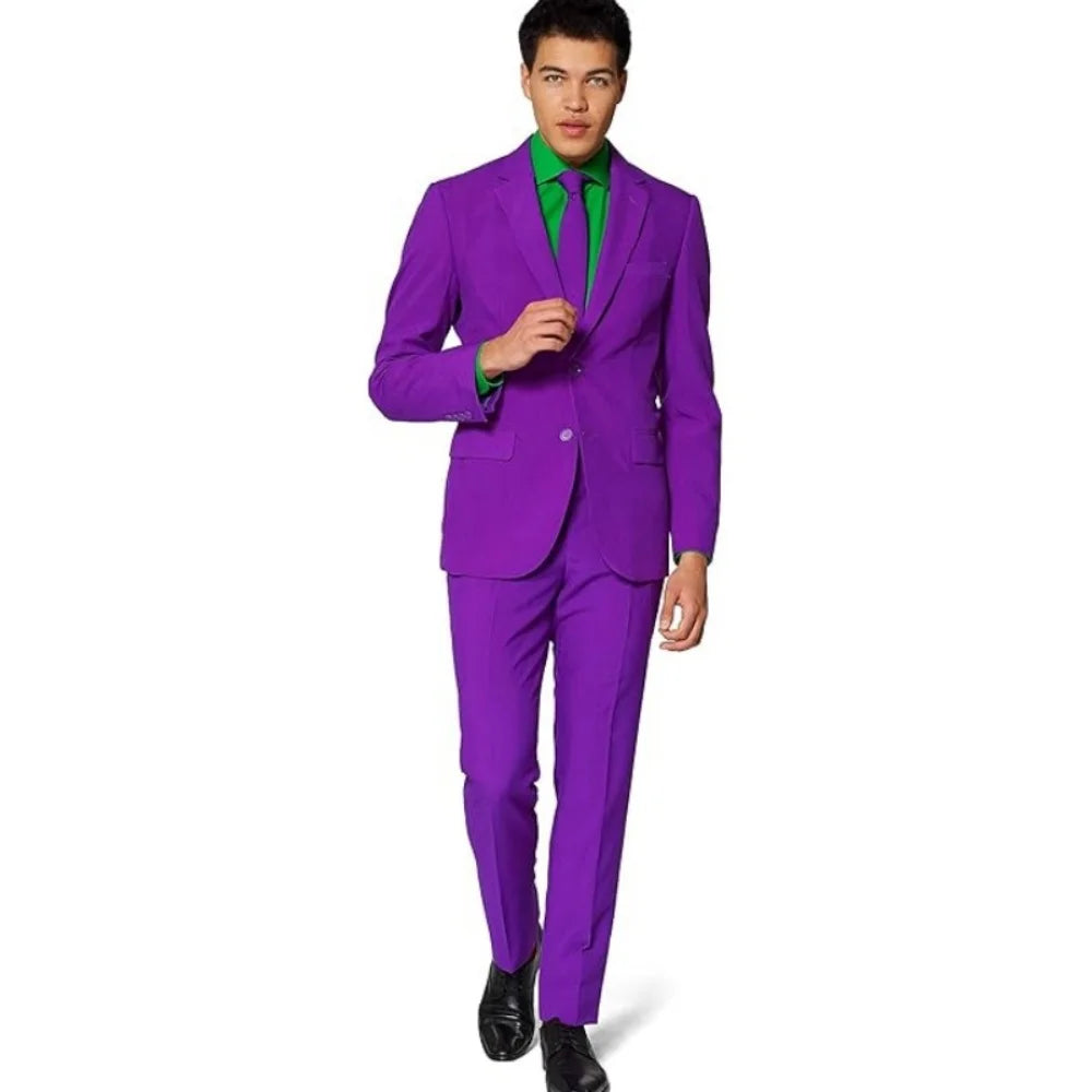 Men's 2-Piece Slim Fit Suit Set Breathable Polyester Wedding Groomsmen Formal Suit with Black Tie Option