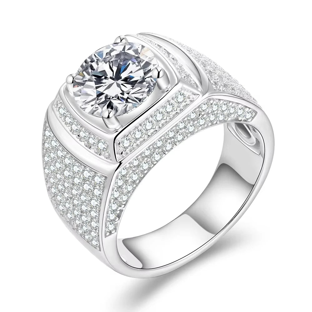 Classic 925 Sterling Silver Rings Men Wedding Silver Diamond Engagement 3.0Ct 9.0mm D Color Moissanite Ring for Men