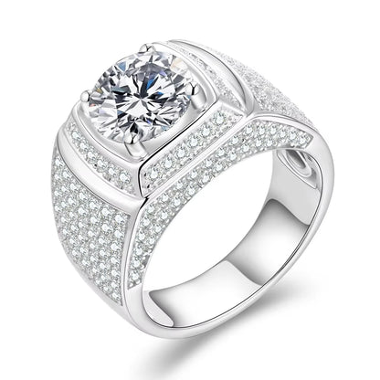 Classic 925 Sterling Silver Rings Men Wedding Silver Diamond Engagement 3.0Ct 9.0mm D Color Moissanite Ring for Men