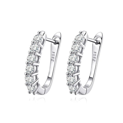 1.2ct Halo Moissanite Hoop Earrings for Women 925 Sterling Silver Straight Row Ear Buckles Wedding Small Ear Studs Gift