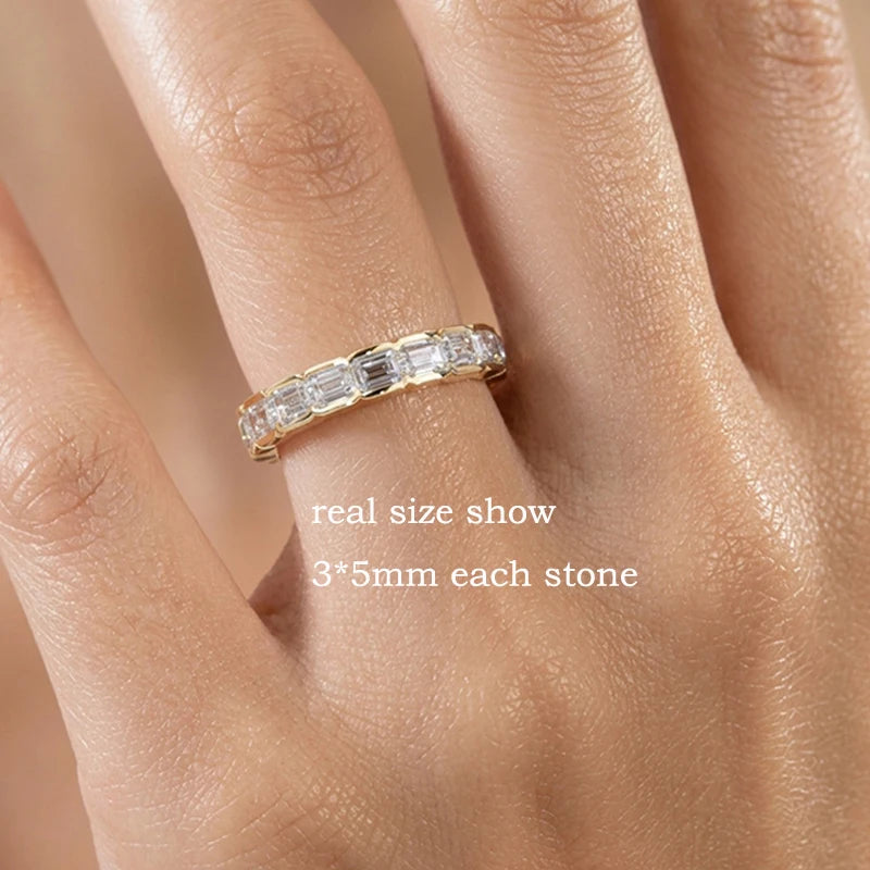 D Vvs1 3*5mm Emerald Cut Moissanite Rings for Women Full Eternity Bands Wedding Bridal Jewelry Pure S925 Silver Gift