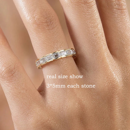 D Vvs1 3*5mm Emerald Cut Moissanite Rings for Women Full Eternity Bands Wedding Bridal Jewelry Pure S925 Silver Gift