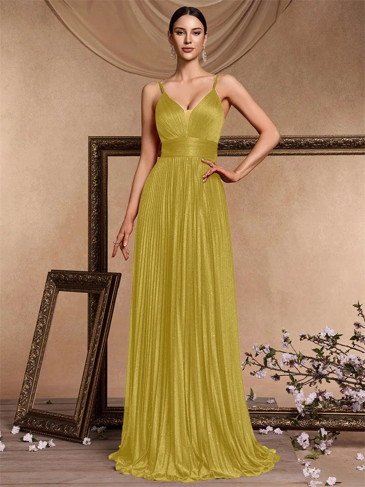 Vestidos de festa elegantes linha A luxuosos até o chão sem costas formais decote V profundo femininos vestidos de coquetel para festa de casamento