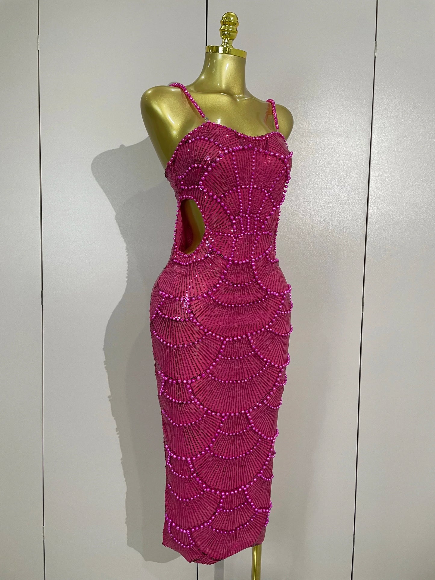 Women Hot Sale Sleeveless Sexy Strap Pearl Beading Sequins Bodycon Long Dress Celebrate Evening Party Birthday Outfit Vestido