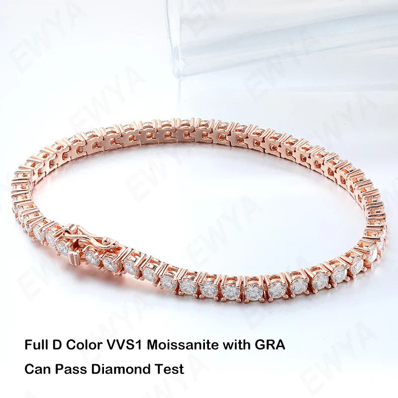 Real D Color Full 2/2.5/3/4/5/6.5mm Moissanite Tennis Bracelet For Women S925 Plated 18K Rose Gold Diamond Link Bracelets