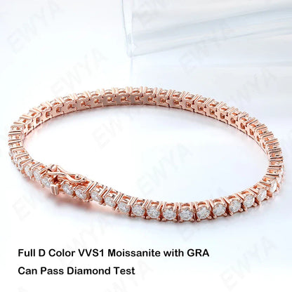 Real D Color Full 2/2.5/3/4/5/6.5mm Moissanite Tennis Bracelet For Women S925 Plated 18K Rose Gold Diamond Link Bracelets
