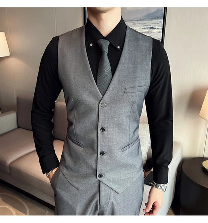 Men's High-Quality 3-Piece Business Casual Wedding Suit Vest Trousers Set Handsome Fashion Banquet Clothing S-6XL