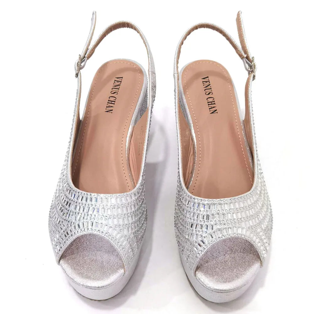 Wedding Shoes for Women Bride Platform Heels Italian Full Drill Design Elegant Shoes and Bags Matching Set