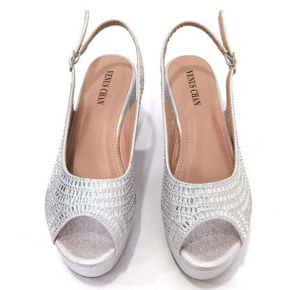 Wedding Shoes for Women Bride Platform Heels Italian Full Drill Design Elegant Shoes and Bags Matching Set