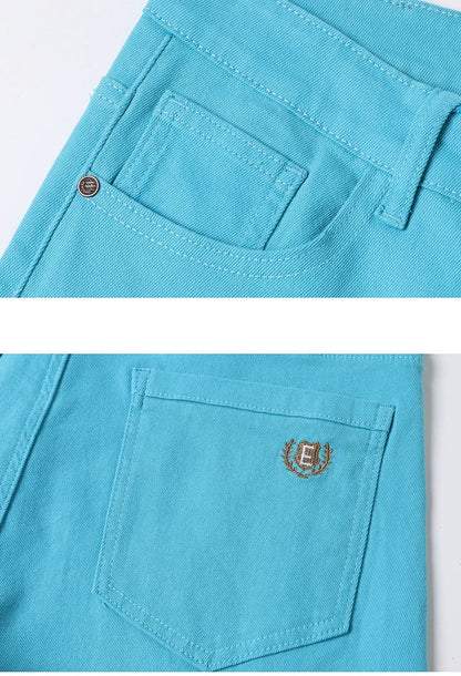 Straight Fashion Men's Jeans Solid Color Casual Business Stretch Washed Denim Trousers Breathable Streetwear Trendy Male Pants