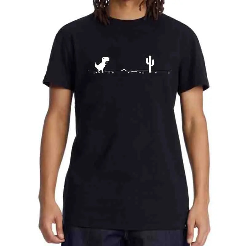 Camiseta Masculina de Alta Qualidade 100% Algodão com Estampa Divertida de Dinossauro Gola Careca Solta Verão Fresca Masculina Manga Curta Camiseta Masculina Top