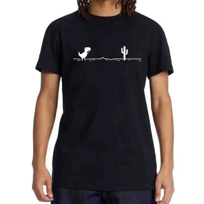 Camiseta Masculina de Alta Qualidade 100% Algodão com Estampa Divertida de Dinossauro Gola Careca Solta Verão Fresca Masculina Manga Curta Camiseta Masculina Top