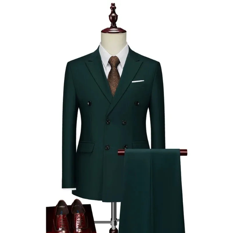 Double Breasted Mens Suit Four Seasons Wedding Business Formal Slim Fit Tuxedo Jacket Trouser Set