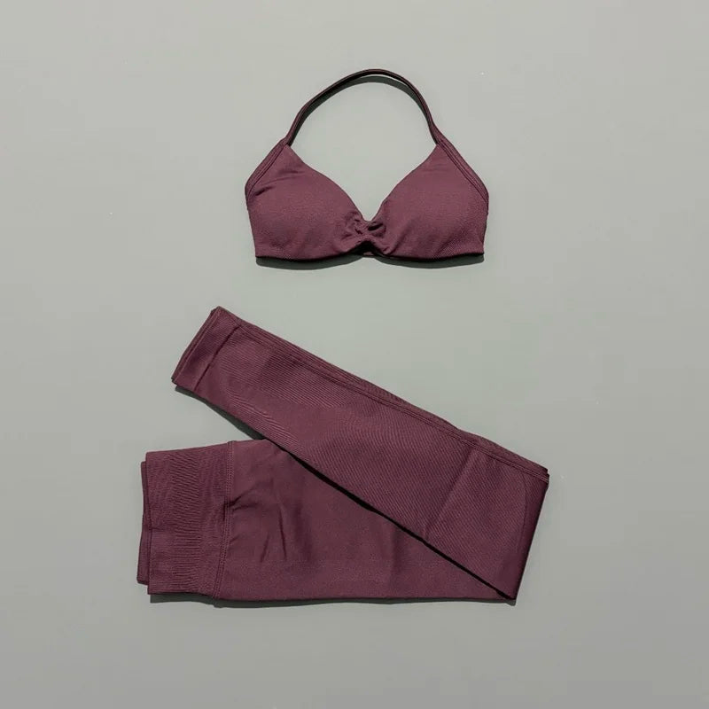 2 Pcs Seamless Yoga Sports Set for Women Resistant Backless Bra Pilates Fitness Workout Running Leggings Gym Suit
