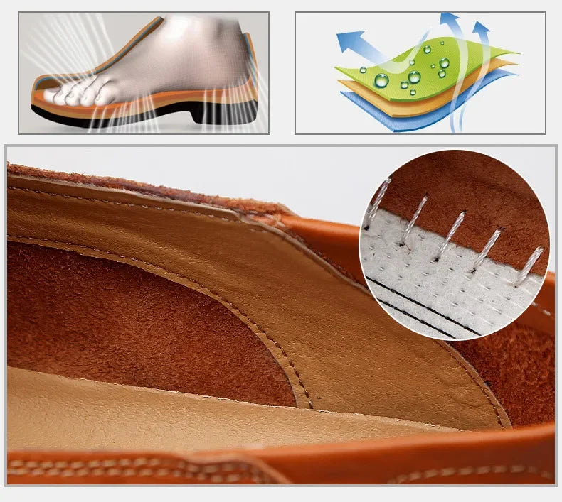 Genuine Leather Men Casual Shoes Luxury Brand Designer Men Loafers Moccasins Breathable Slip on Male Boat Shoes Plus Size 37-47