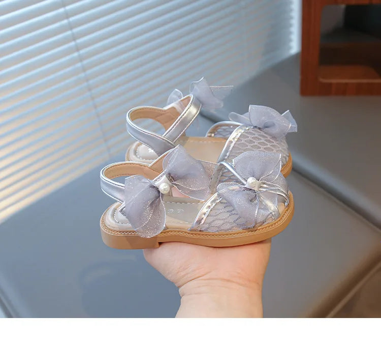 2025 Mesh Peep-toe Princess Shoes Girls Sandals with Tulle Butterfly-knot Summer Evening Wedding Party Bridesmaid Sandals I05292