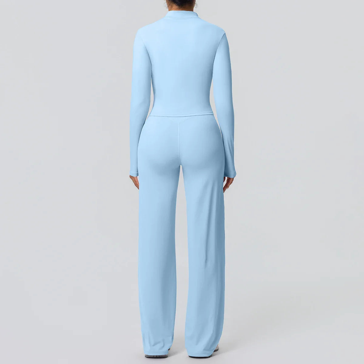 2pieces Quick Drying Sports Fitness Clothing Yoga Set Women Yoga Zipper Long Dleeves High Waisted Breathable Wide Leg Pants Set