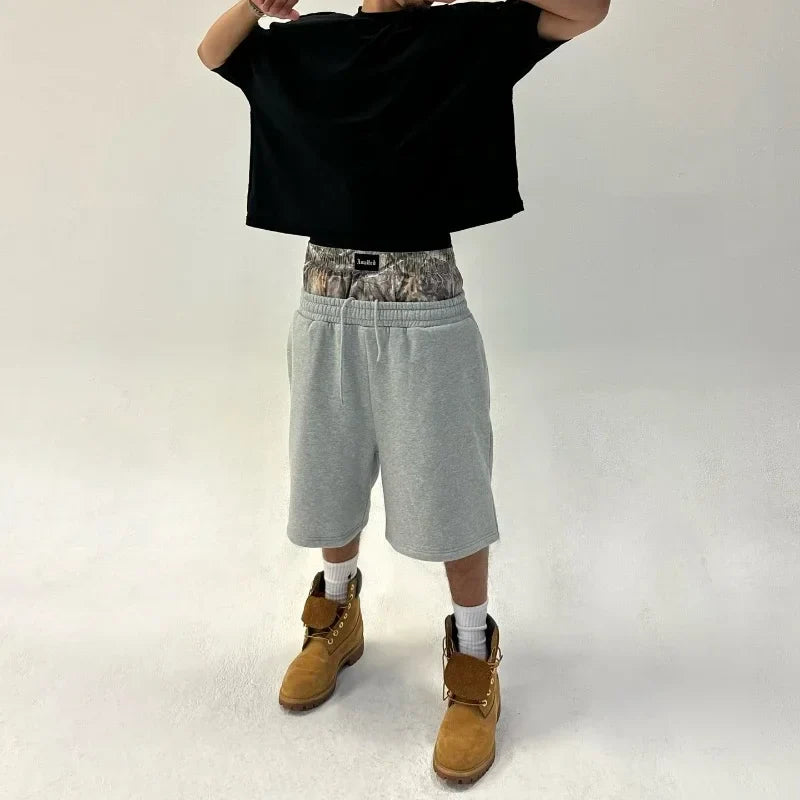 Y2K Retro Shorts Camouflage Pattern Double Waist Embroidered Streetwear Men Women Harajuku Hip Hop Casual Boxer Sports Shorts