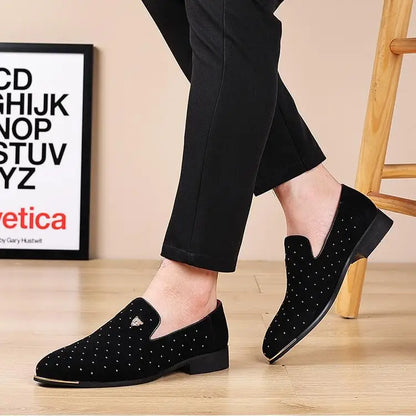 Men's Suede Leather Casual Shoes Mens Fashion Slip-on Rivets Party Wedding Loafers Moccasins Men Light Comfortable Driving Flats