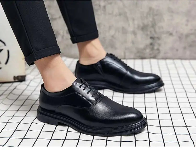 Business Formal Leather Shoes Men's Casual with Suit Low Top Solid Wedding Shoes Color Fashion Oxford Shoes Pointed Office Shoes