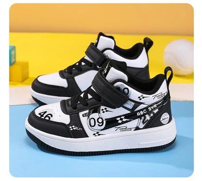 Cute girls and boys basketball shoes school activities children's casual shoes low-cut shoes autumn and winter new leather shoes