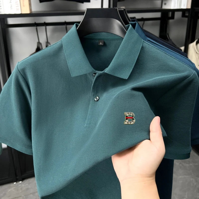 High end brand 100% cotton short sleeve polo shirt men's summer new soft breathable lapel T-shirt fashion letter embossed top