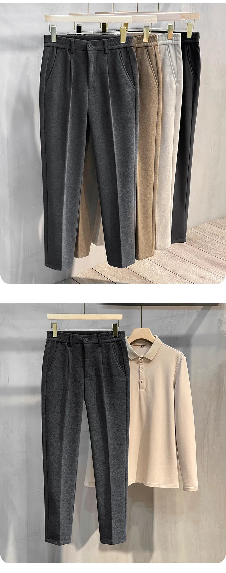 Autumn Winter Suit Pants Men Thick Business Elastic Waist Classic Grey Brown Woolen Straight Korean Formal Trousers Male 27-38
