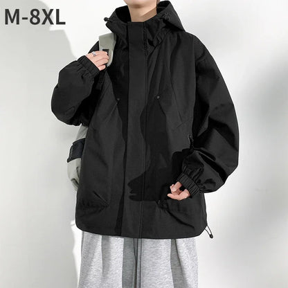 Jaqueta Masculina para Acampamento Quebra-Vento Casaco Plus Size 8GG Moda Casual Jaqueta Impermeável Masculina Cor Sólida Roupa Externa Tamanho Grande