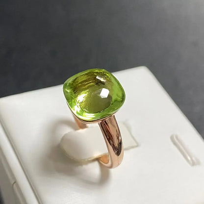 Trendy 12.6mm Flat Rose Gold Ring 35 Candy Colors Green Amethyst Turquoise Crystal Jewelry Gift for Women