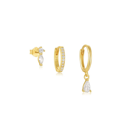 925 Sterling Silver WaterDrop/Flower/Pearl Earring Set For Women 18k Gold Plated 3 piece Earring Party Jewelry Gifts