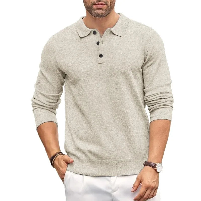 Mens Button Polo Shirts Slim Mock Neck Shirt Knit Polo Sweaters Casual Dress Jumper Winter Thermal Pullover Sweater