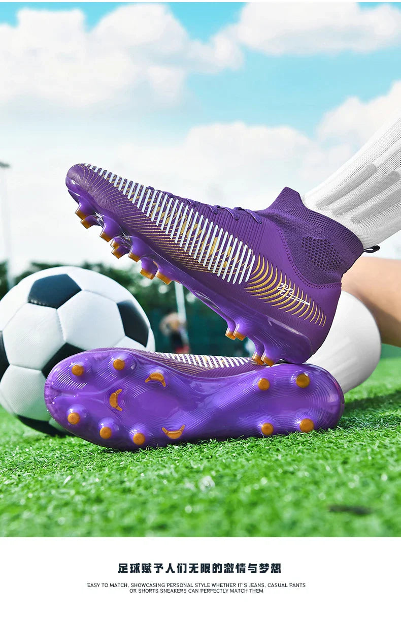 Double Star 2026 New High-Top AG Soccer Boots, Long Studs, for Teenagers, Primary School Students, Adults and Kids, Match & Trai