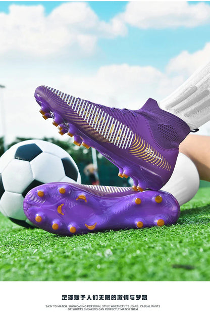 Double Star 2026 New High-Top AG Soccer Boots, Long Studs, for Teenagers, Primary School Students, Adults and Kids, Match & Trai